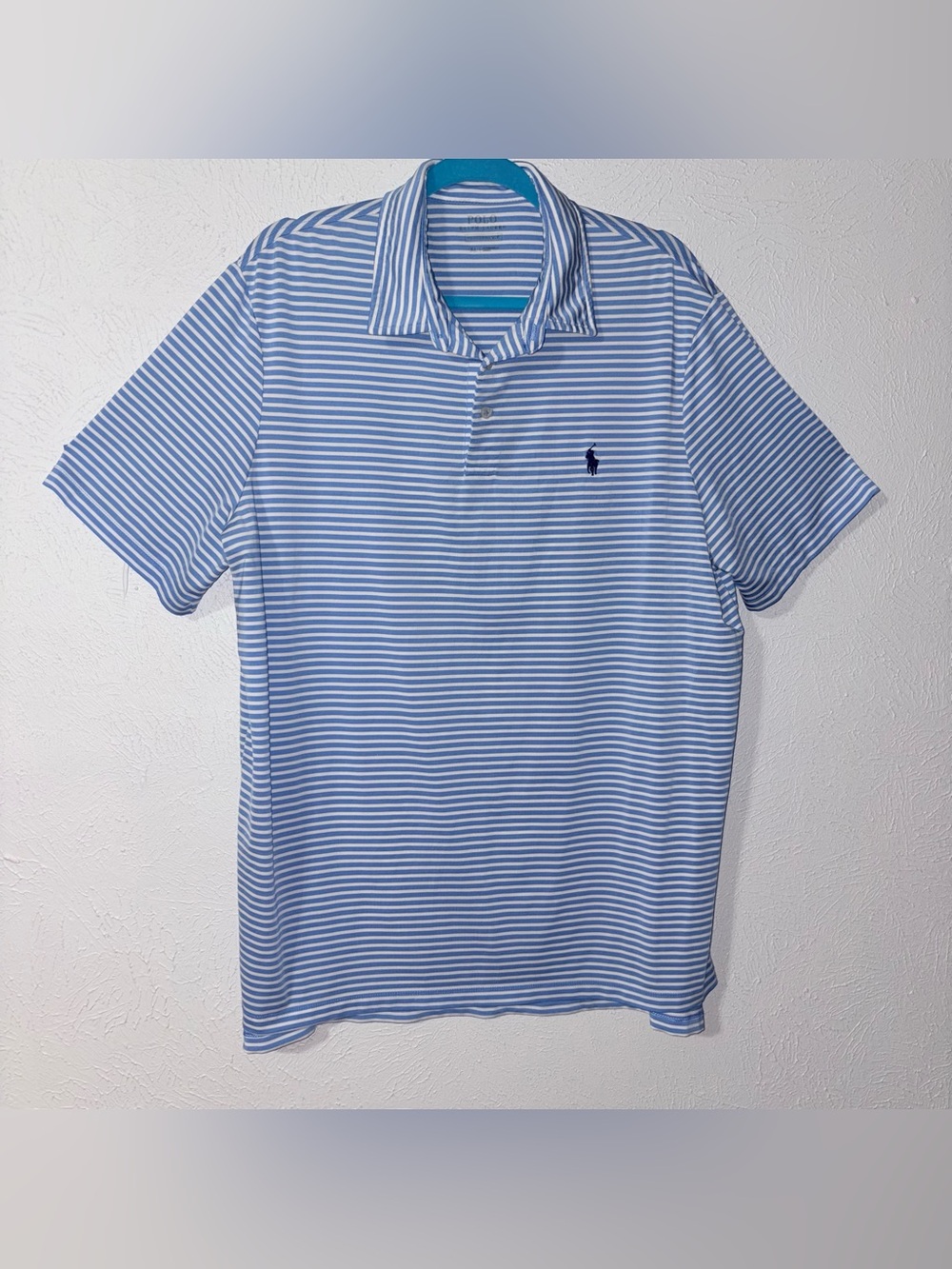 Polo Ralph Lauren Golf Polo Shirt Blue White Striped Performance Tagged XL
